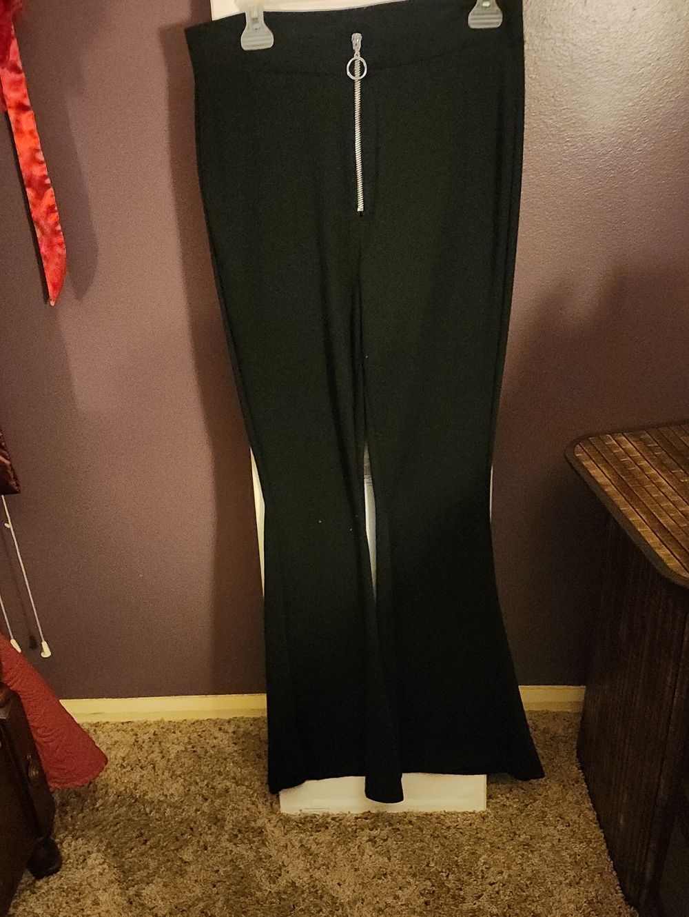 Rue 21 Black Women's High-Waist Flare Pants with O-Ring Zip